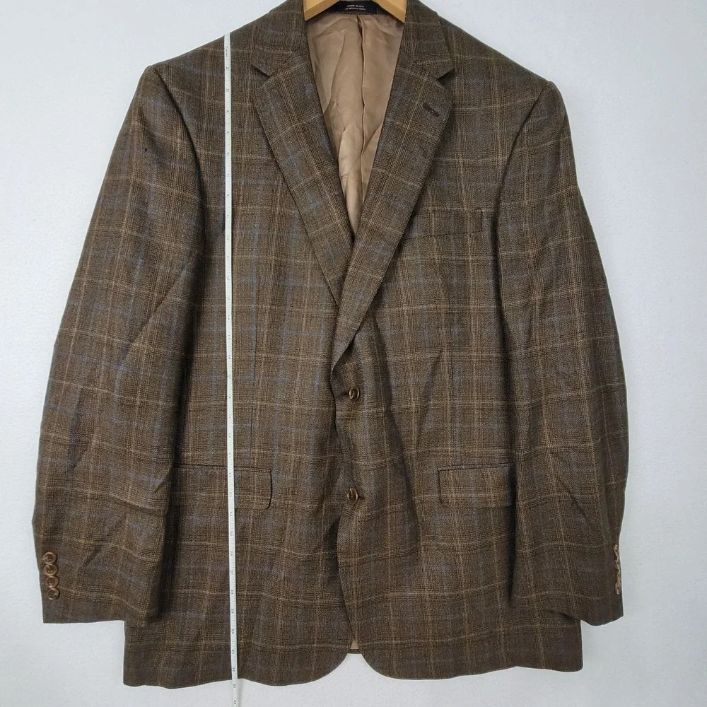 Hart Schaffner Marx Gold Trumpeter Brown Plaid Sport Coat Jacket USA Size 46L